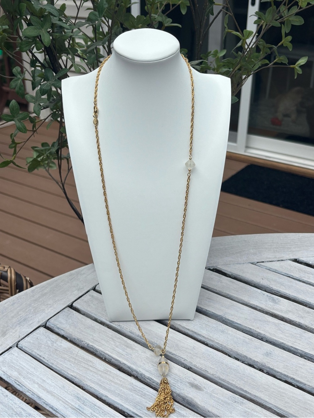 Vintage Napier Gold Tone Tassel Pendant Long Necklace
